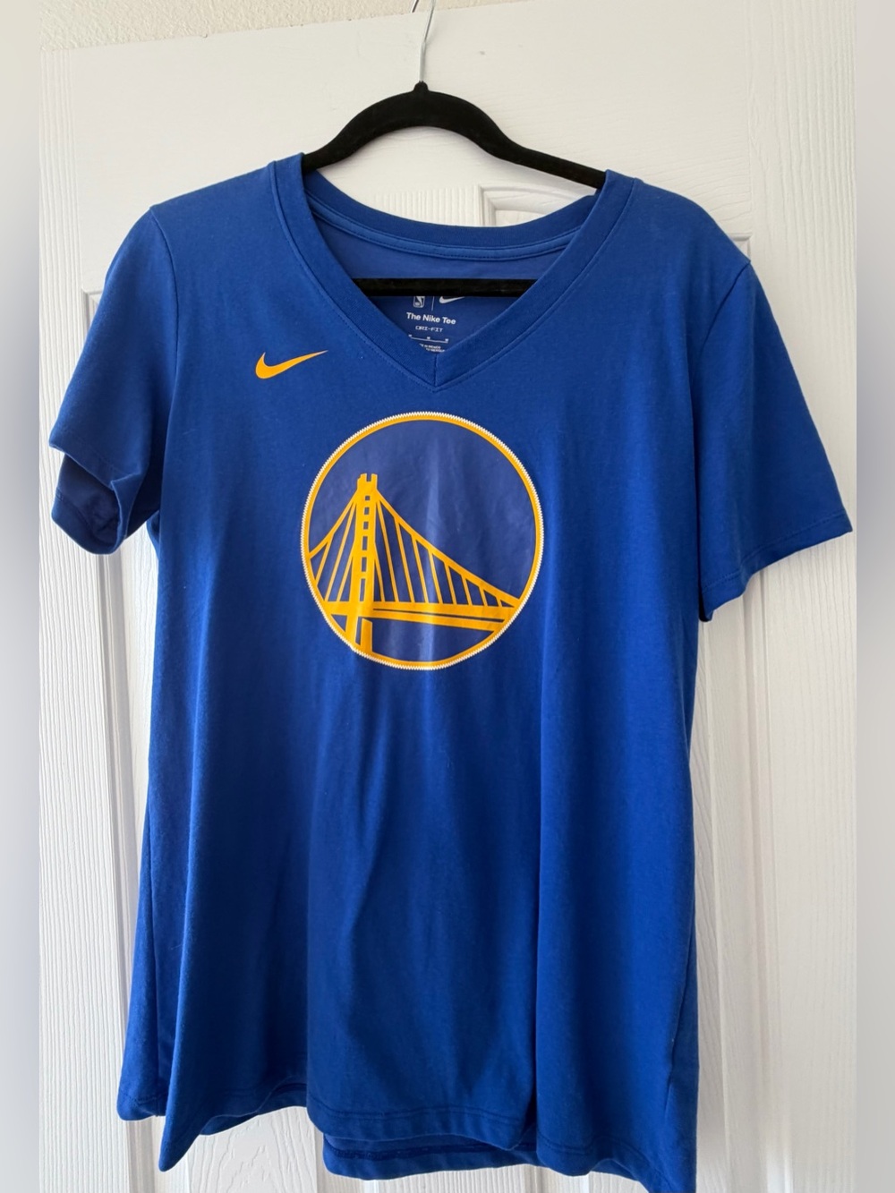 Nike Blue Golden Bridge Graphic V-Neck Tee with Yellow Logo